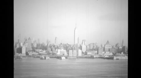 View of New York skyline, harbor and Hudson river Stock Footage