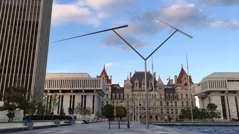 View of New York State Capitol Building from Empire State Plaza Stock Footage 98415938