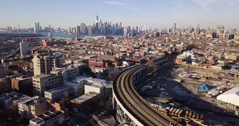 View of New York from the train tracks Stock Footage 128998877