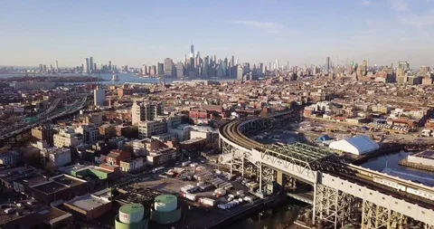 View of New York from the train tracks Stock Footage 128998891