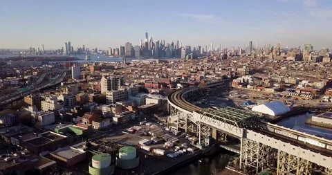 View of New York from the train tracks Stock Footage 128998917