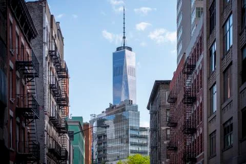 View on New Yorks One World Trade Center from a street Stock Photos