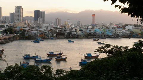View of Nha Trang at sunset Stock Footage 124146987
