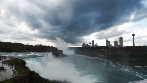 View of Niagara Falls from boat, rocky edge of waterfall Vidéo 126203045