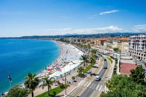 A view to Nice and its beach Stock Photos