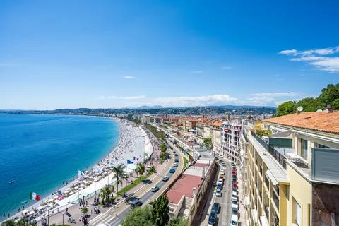 A view to Nice and its beach from above Stock Photos