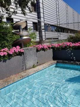 View of a nice modern villa with pool Stock Photos
