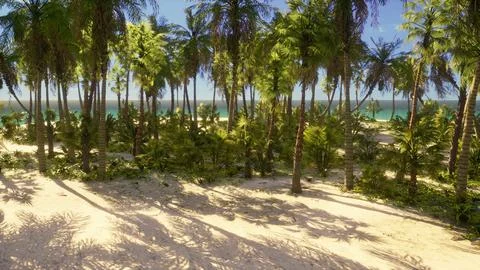View of nice tropical beach with palms around Ilustración de archivo
