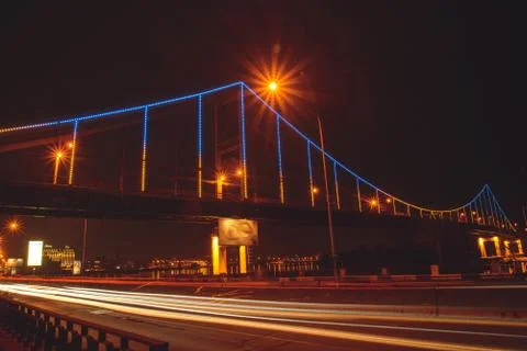 View of night bridge Stock Photos