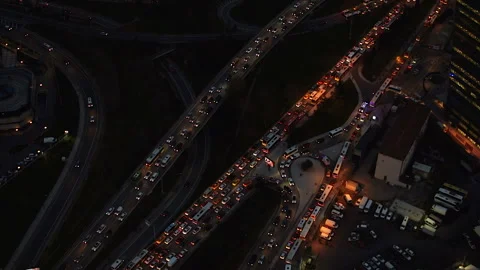 View of the night city from above. Traffic on the roads. HD Video stock 100582373