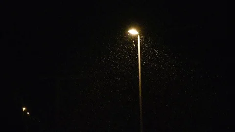 View of the night light pole while it snows Stock Footage 102046256