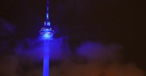 View  at night of Menara KL tower Kuala Lumpur, Malaysia Stock Footage 58977043