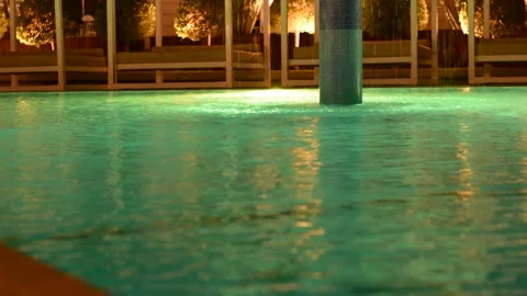 View on night resort pool. luxury resort with pool at night Stock Footage 196266965