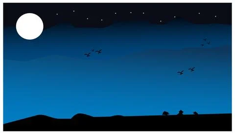 View of the night sky on a dim and beautiful hill. Stock Illustration