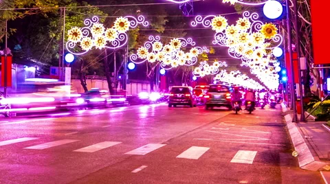 View at the night traffic in the Ho Chi Minh City Stock-Footage 63496014