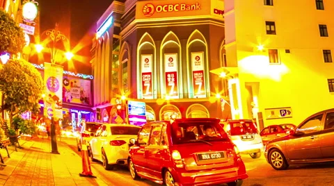 View of the night traffic in Melaka Stock Footage 64338117