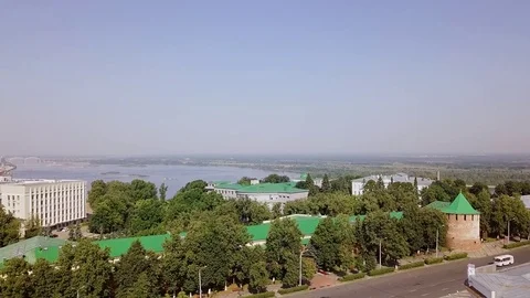 View of the Nizhny Novgorod Kremlin. Nizhny Novgorod, Russia, From Dron Stock Footage