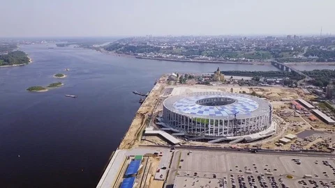 View of Nizhny Novogorod Stadium, building for the 2018 FIFA World Cup in Stock Footage