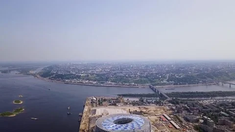 View of Nizhny Novogorod Stadium, building for the 2018 FIFA World Cup in Stock Footage