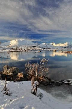 View to NNE.-Risoysundet strait between Hinnoya and Andoya-isls. Vesteralen-NO Stock Photos
