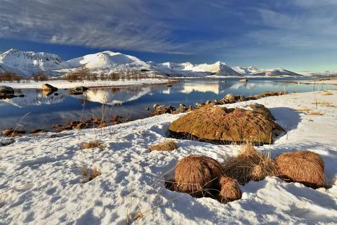 View to NNE.-Risoysundet strait between Hinnoya and Andoya-isls. Vesteralen-NO Stock Photos