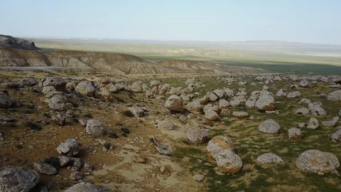 View of the nodule valley on the Mangyshlak peninsula in Kazakhstan Stock Footage