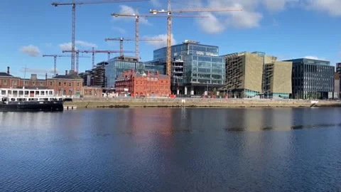 A view of the North Docks ,the River Liffey, Ireland. Stock Footage 141002435