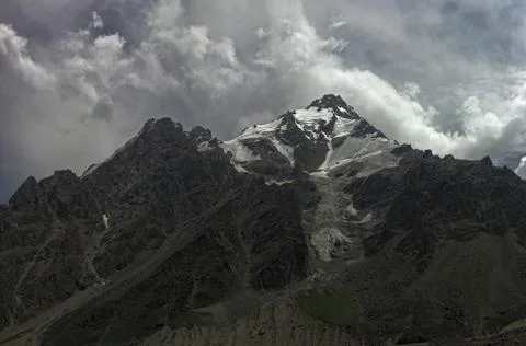 The view of north face of mount Dykh Tau, in the mountains of the Russia Stock Photos