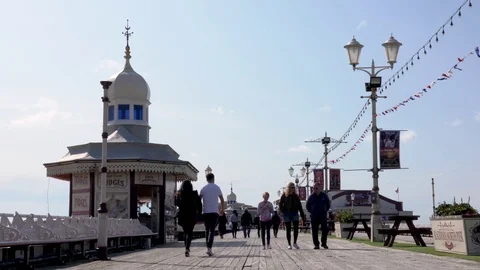 View of the North Pier on a summers day in Blackpool Stock Footage 118279355