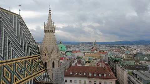 View from the north tower of St. Stephen's Church in Vienna Stock Footage 196226149