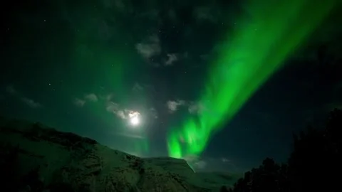 View of northern lights over the mountains in Norway. Video stock 342286742