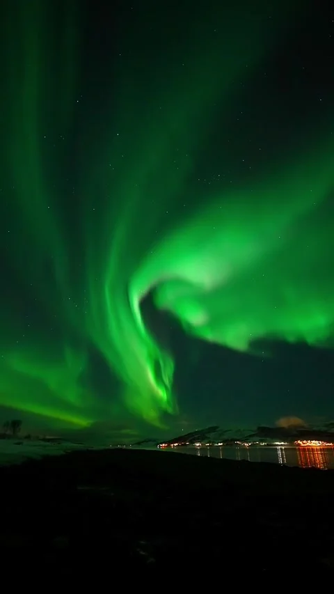 View of northern lights over Tromso, Norway. Stock-Footage 342286568