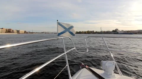 View from the nose of the ship, the ship is at anchor Stock Footage 43763244
