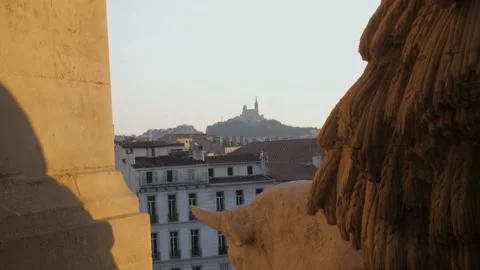 View of Notre Dame de la Garde from the Palais Longchamp in Marseille, France Stock Footage 198874093