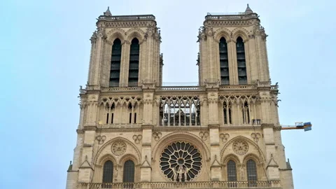 View of the Notre-Dame de Paris in Paris downtown, France. Cloudy sky Stock Footage 233384459