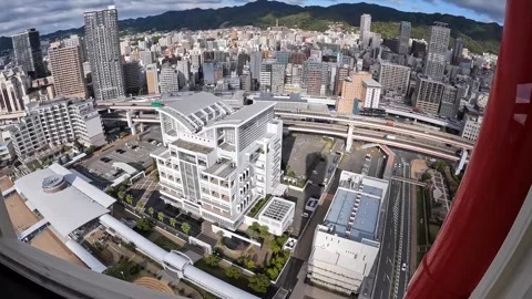 View of Notre Dame Kobe from Kobe Port Tower observation deck in Kobe, Japan. Vídeo Stock 318254496