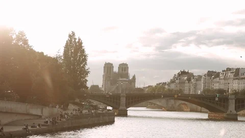 View of Notre Dame from the ship, summer 2019 Stock Footage 124047063