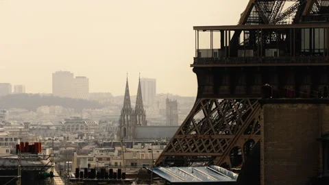 View of Notredame, Eiffel Tower in Foreground, City Skyline of Paris, Wide Stock Footage 242017848