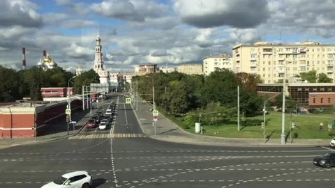 View of the Novodevichy Convent in Moscow from the window of a passing train Stock Footage 208942352
