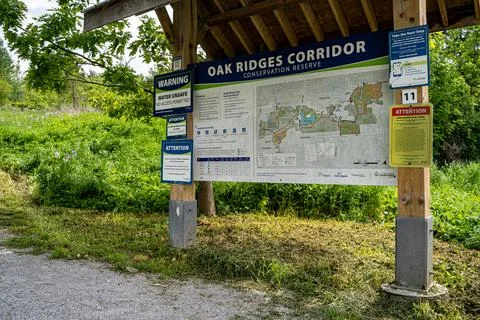 View of Oak Ridges Corridor Conservation Reserve trail entrance. Richmond Hill, Stock Photos