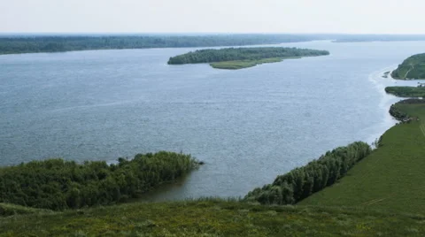 View of the Ob River Band from the high bank in Summer Stock Footage 68178030