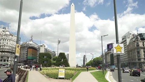 View of obelisk in Buenos Aires with BA trees Stock-Footage 71229437