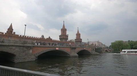 View of Oberbaum Bridge in Berlin Stock Footage 53466337