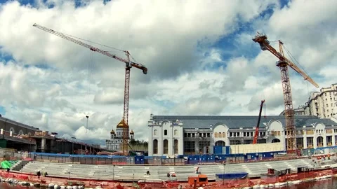 View of an object under construction in the city center Stock Footage 130819647