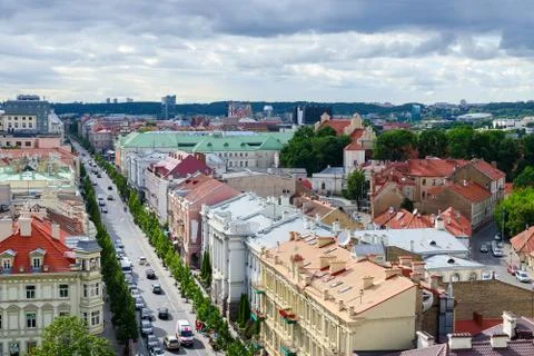 View from observation deck of bell tower on Old Town in Vilnius Stock Photos