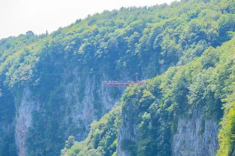 View of the observation deck from the bridge in the okatse canyon Stock Photos