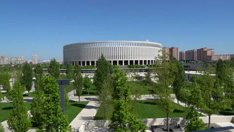 View from observation deck to building of Kranodar football stadium. Krasnodar. Stock Footage 153972983