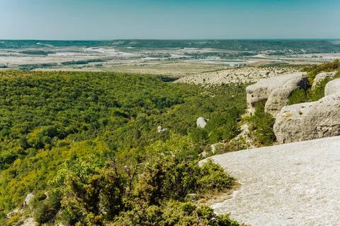 The view from the observation deck in Chufut-Kale. Bakhchisarai.Crimea. Stock Photos
