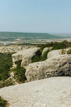 The view from the observation deck in Chufut-Kale. Bakhchisarai.Crimea. Stock Photos