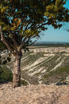 The view from the observation deck in Chufut-Kale. Bakhchisarai.Crimea. Stock Photos